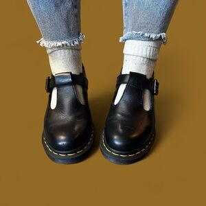 Black Leather dr.marten Mary Jane’s T-Bar Shoes